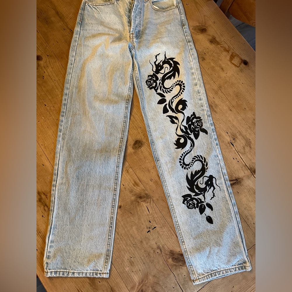 REVICE Light Blue Denim Jeans with Pink Logo Patch